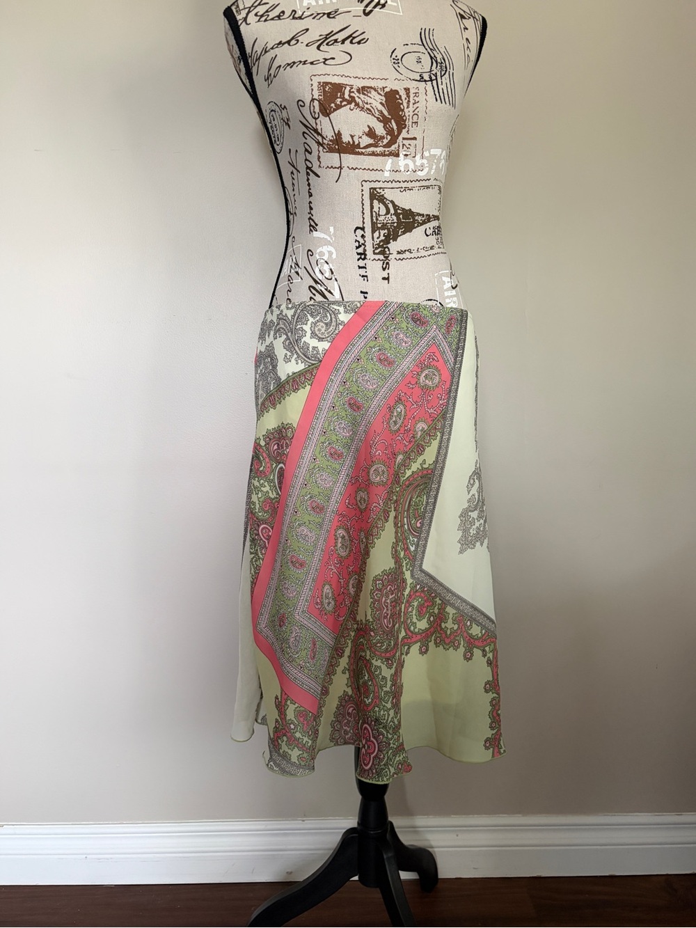 Y2K Vintage Paisley Pink Green Whimsy Midi Boho 2000’s Fairy Skirt